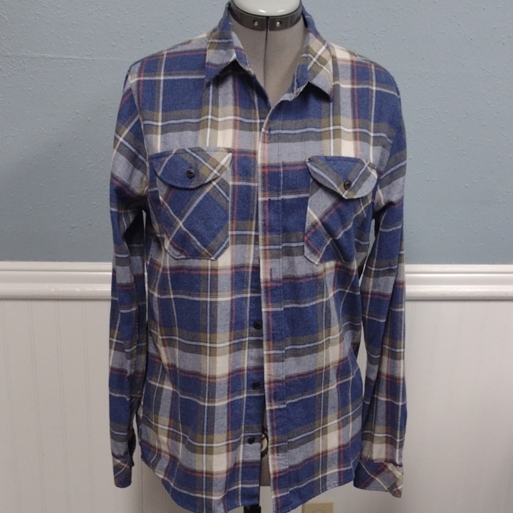 Roark Blue and Tan Plaid Casual Shirt